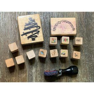 14 Holiday Christmas Wood Base Rubber Stamps D.O.T.S Lot